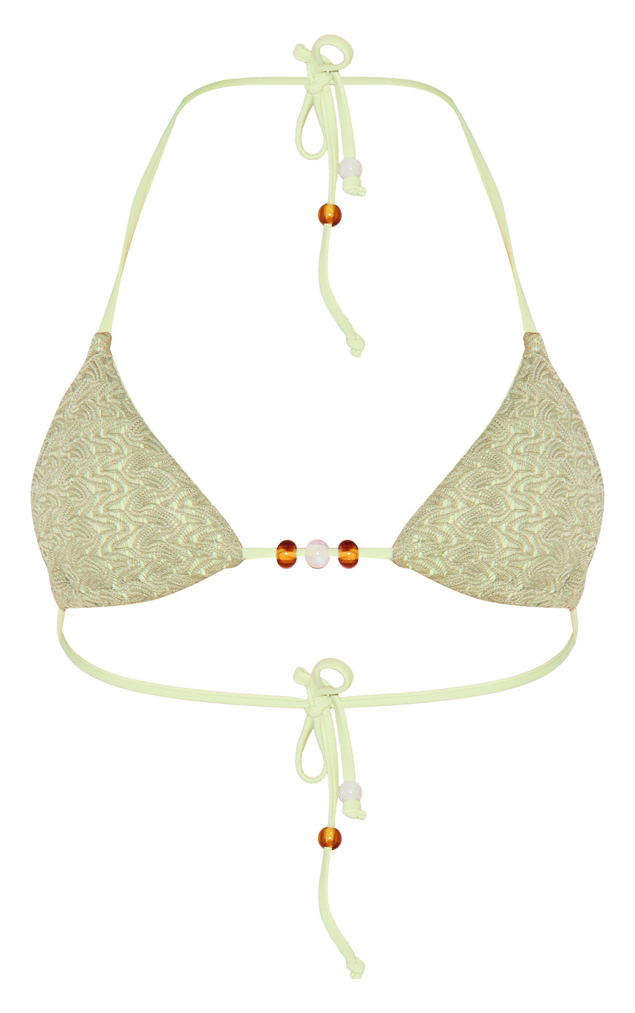 Vert Sauge Haut De Bikini Triangle Avec Détails De Perles Texturées