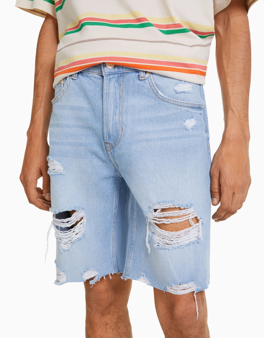 Bermuda jeans rasgada de corte justo