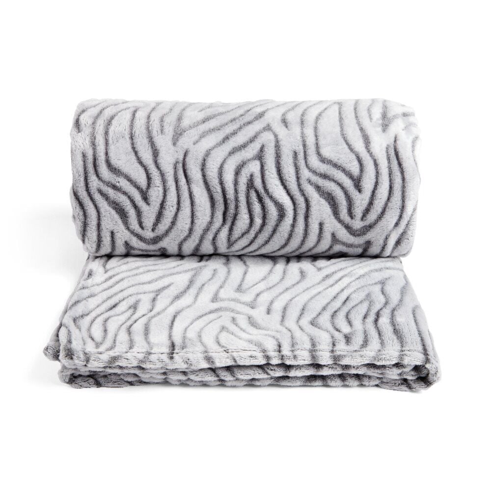 Plaid jacquard 200x200cm bleu ou tigré noir et blanc