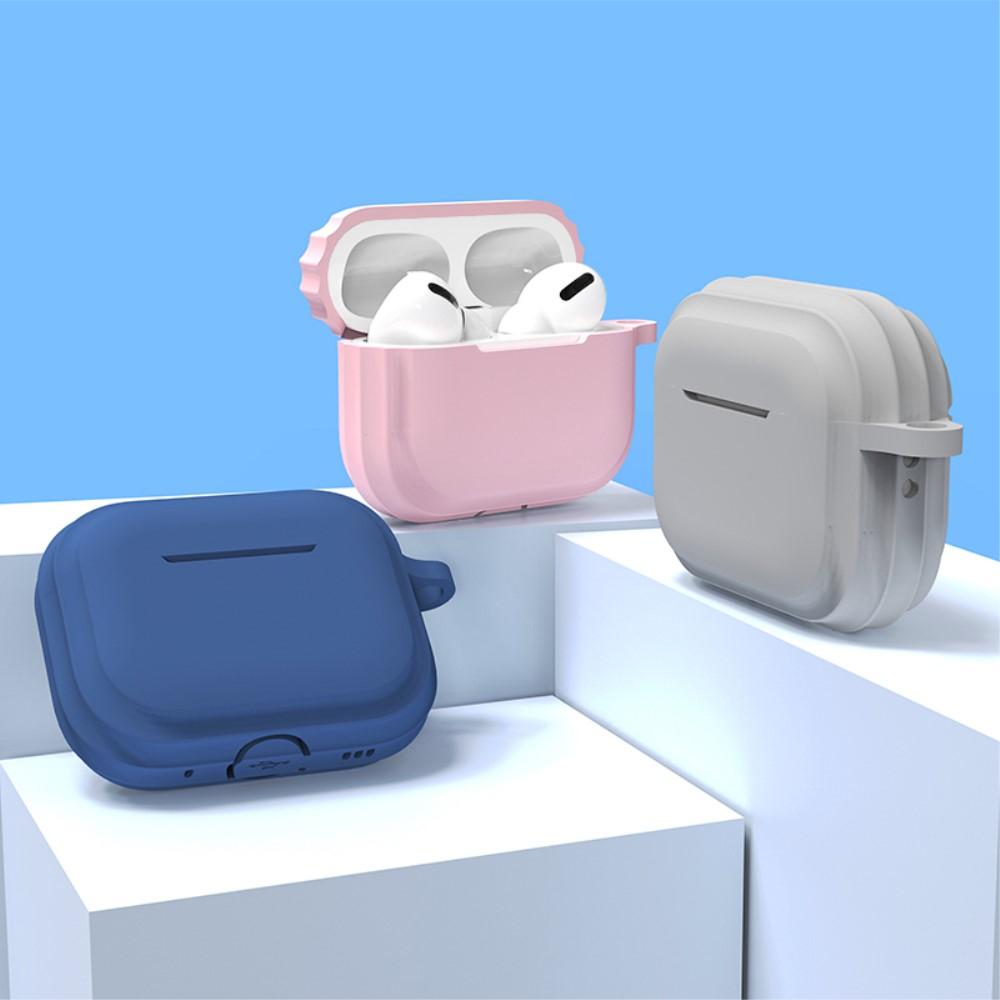 AirPods Pro 2 / AirPods Pro Rugged Silikon Case Schutzhülle Abdeckung mit Karabinerhaken - Schwarz (Matt)
