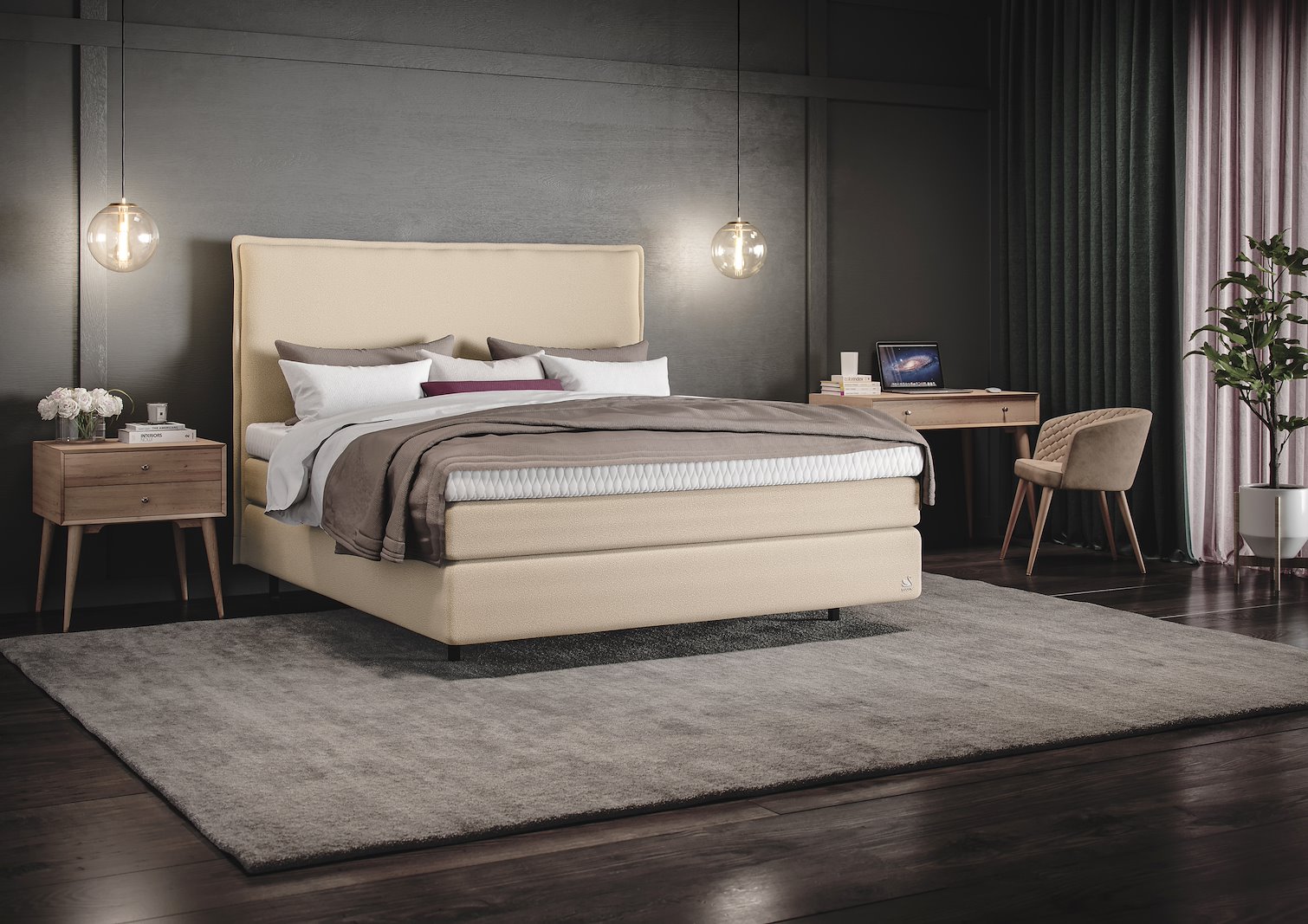 Zarah kontinentalseng Tekstil Dream Sand, Integrert overmadrass og Floating Legs