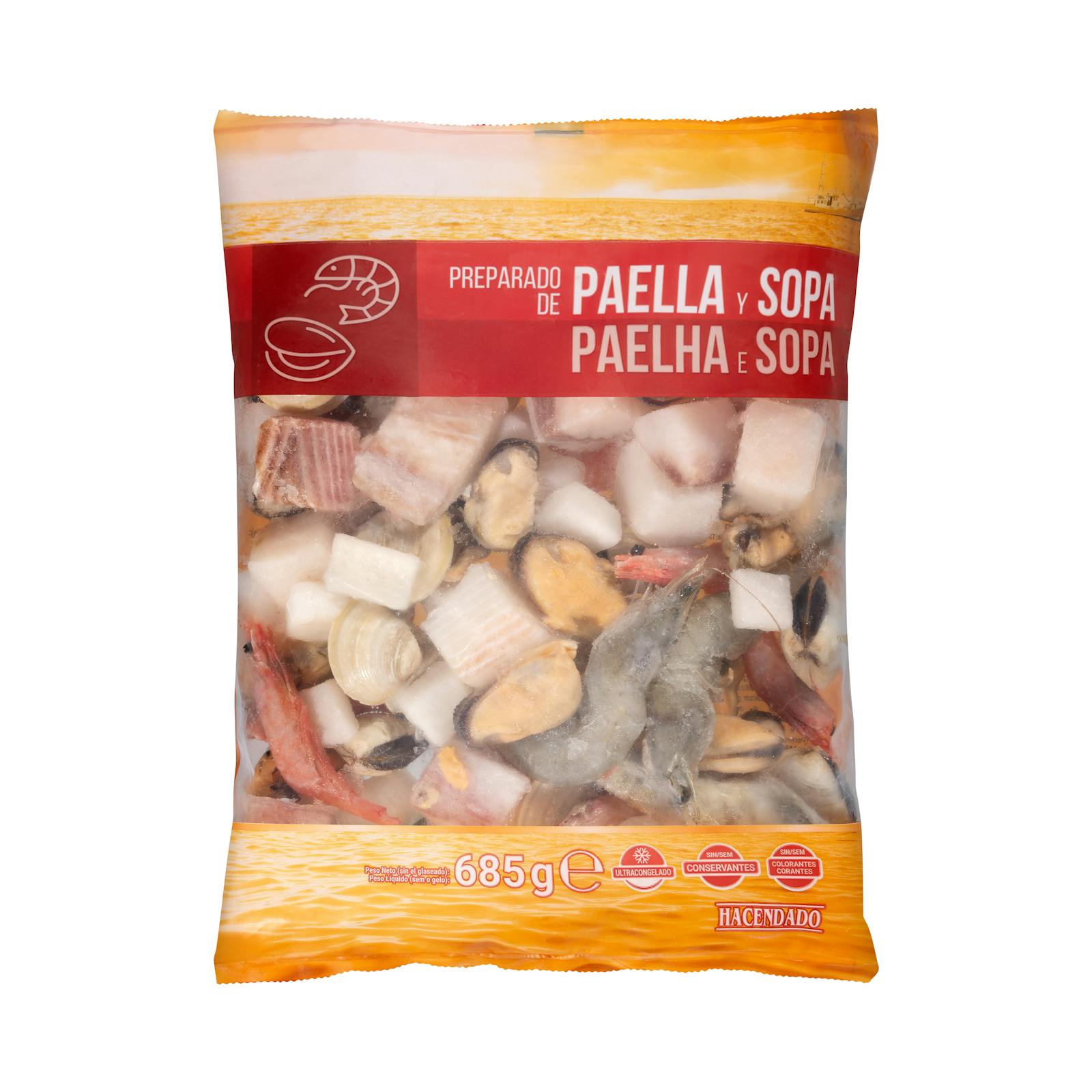 Mélange pour paella et soupe surgelés Hacendado