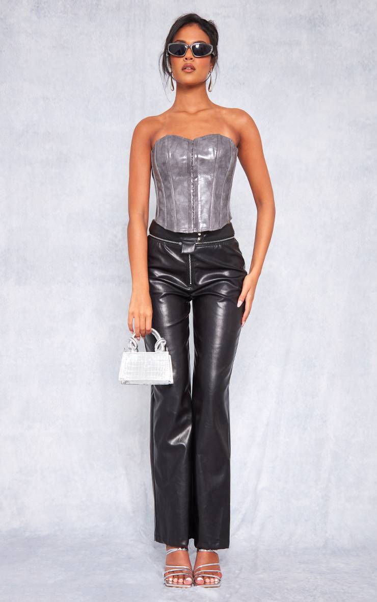 Noir Pantalon Tall En Synthétiquecuir À Détails Zippés Et Coupe Droite