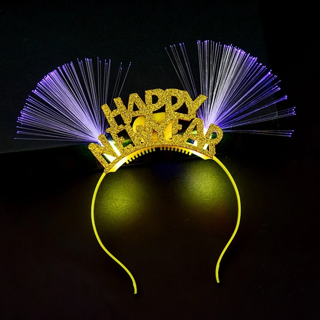 LED Happy New Year Haarreif Silvester Party Accessoire Leuchtender Haar Schmuck (inkl. LR1130 Batterien) - Assortiert