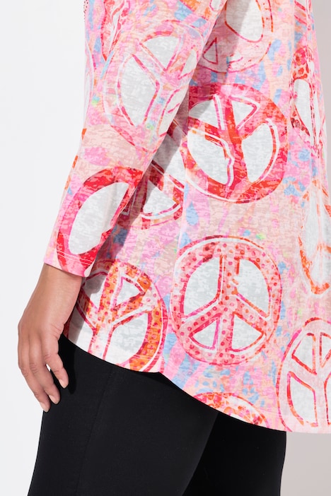 T-Shirt, A-Linie, Peace-Print, Langarm