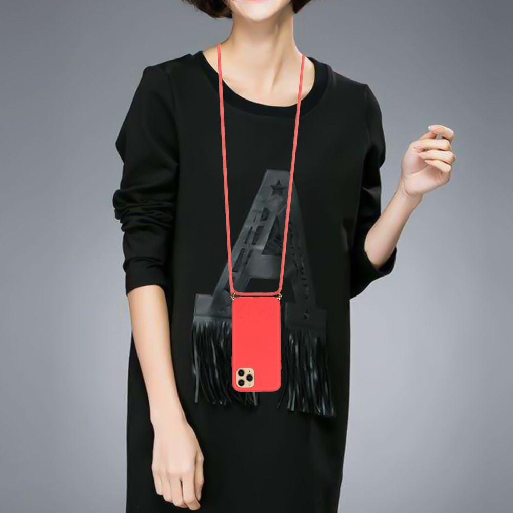 iPhone 15 Pro Necklace Bio Gummi Case Hülle Eco Friendly Nachhaltig Kompostierbar   Handykette (150cm) - Rot