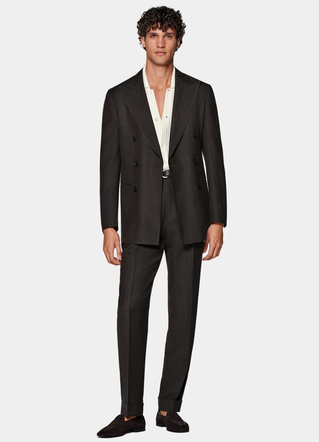 Costume Havana coupe Tailored marron foncé à chevrons