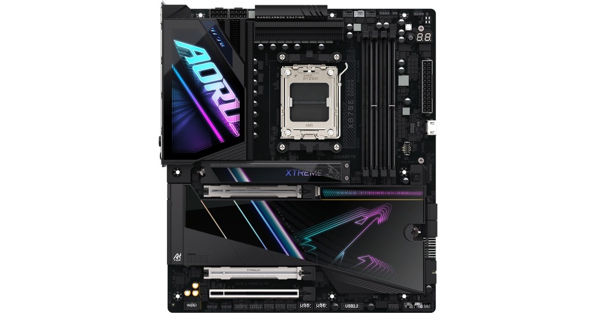 GIGABYTEX870E A XTREME AI TOP socket AM5 moederbord  (Zwart, RAID, 2x 10 Gb-LAN, WLAN, BT, Sound, E-ATX)