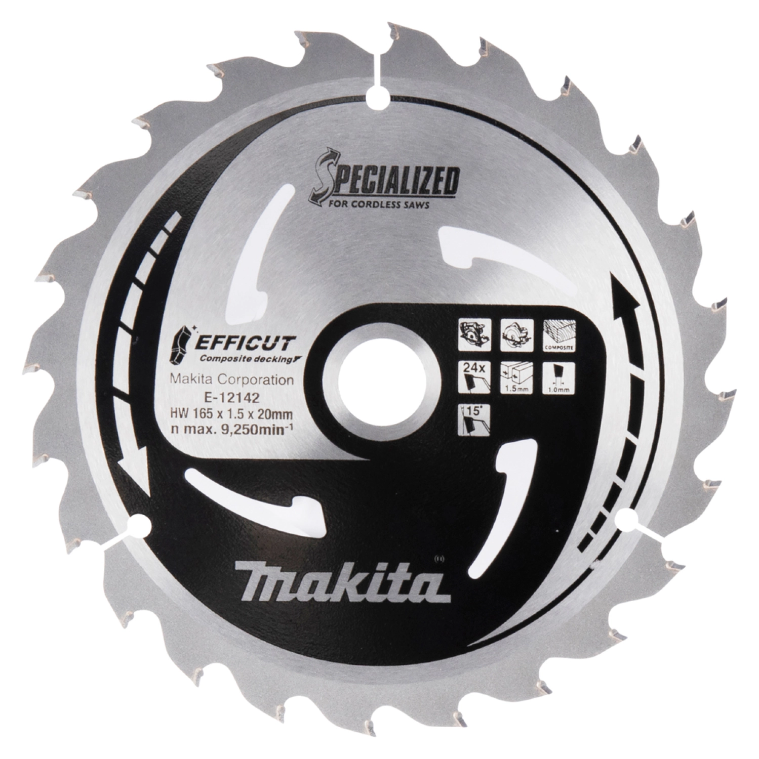 Makita E-12142 Efficut Cirkelzaagblad WPC - 165x20x1,5mm 24T