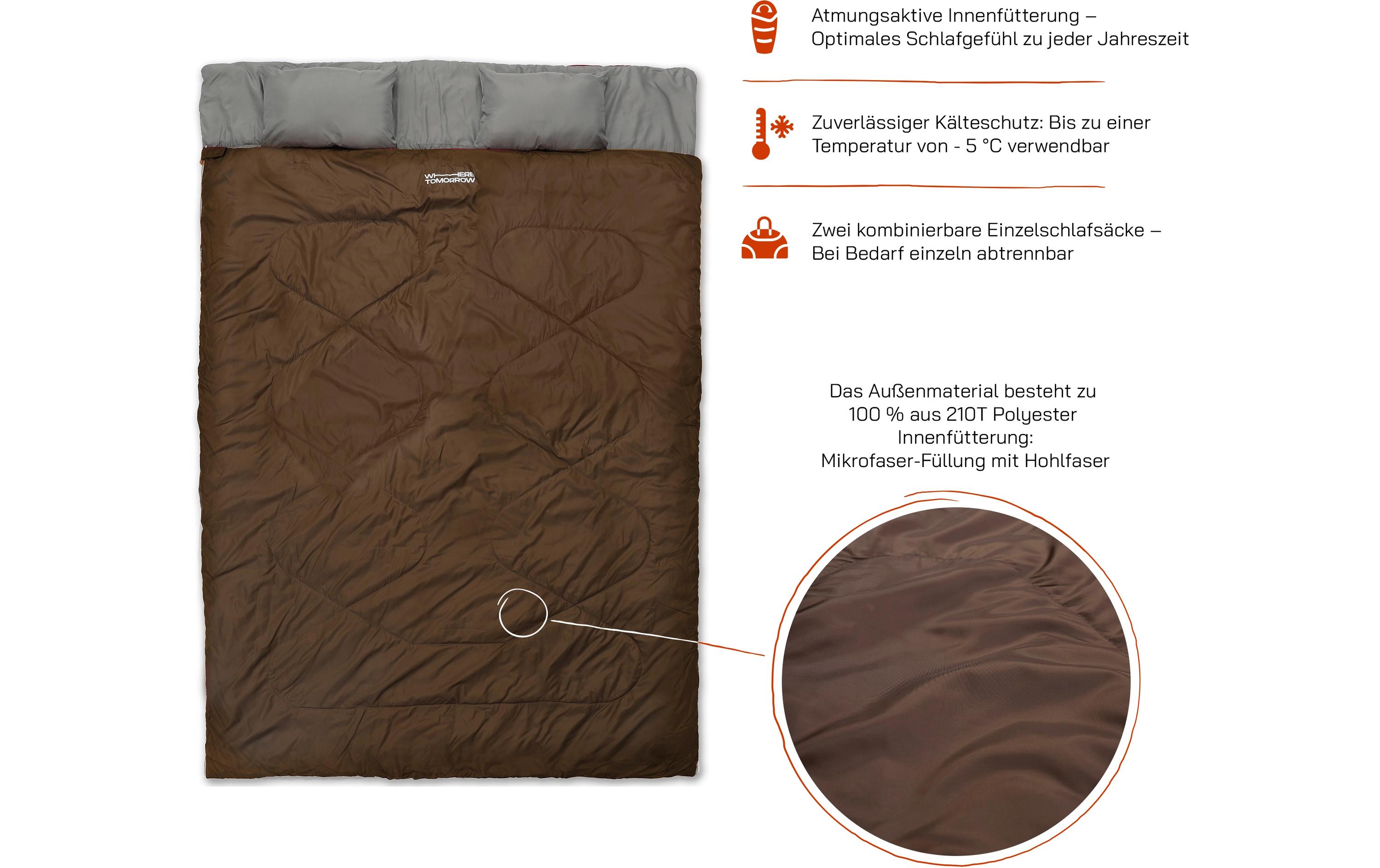 Doppelschlafsack Polyester, BraunSchlafsack für zwei Personen