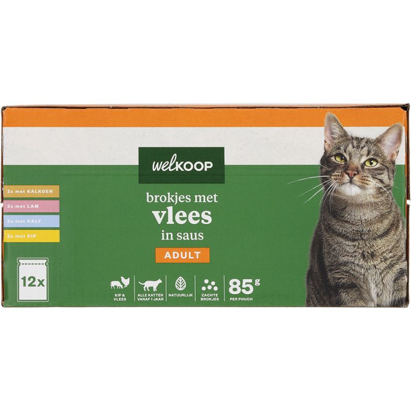 Welkoop Pouch Brokjes in Saus - Kattenvoer - 12x85 gram - 150 Gram - vlees