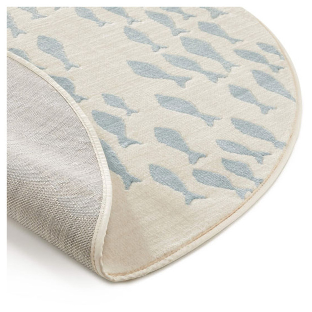 Tapis rond chambre d'enfant - petits poissons - beige et bleu clair - ø 120 cm