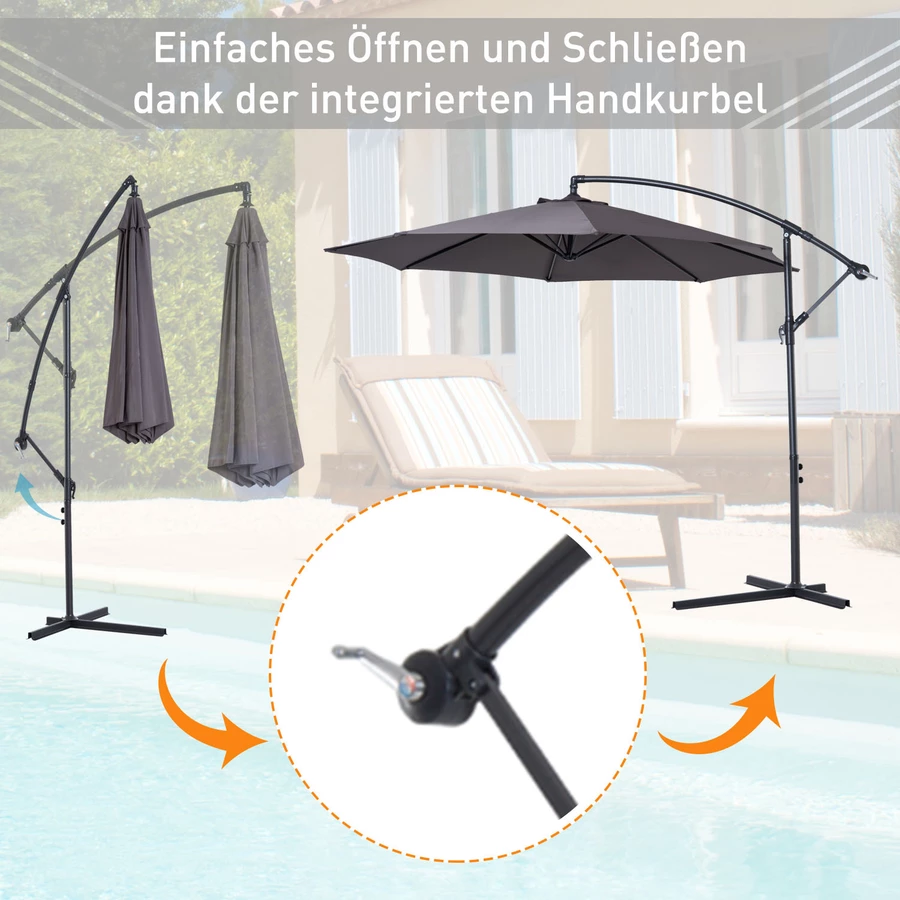Outsunny Ampelschirm mit Handkurbel grau