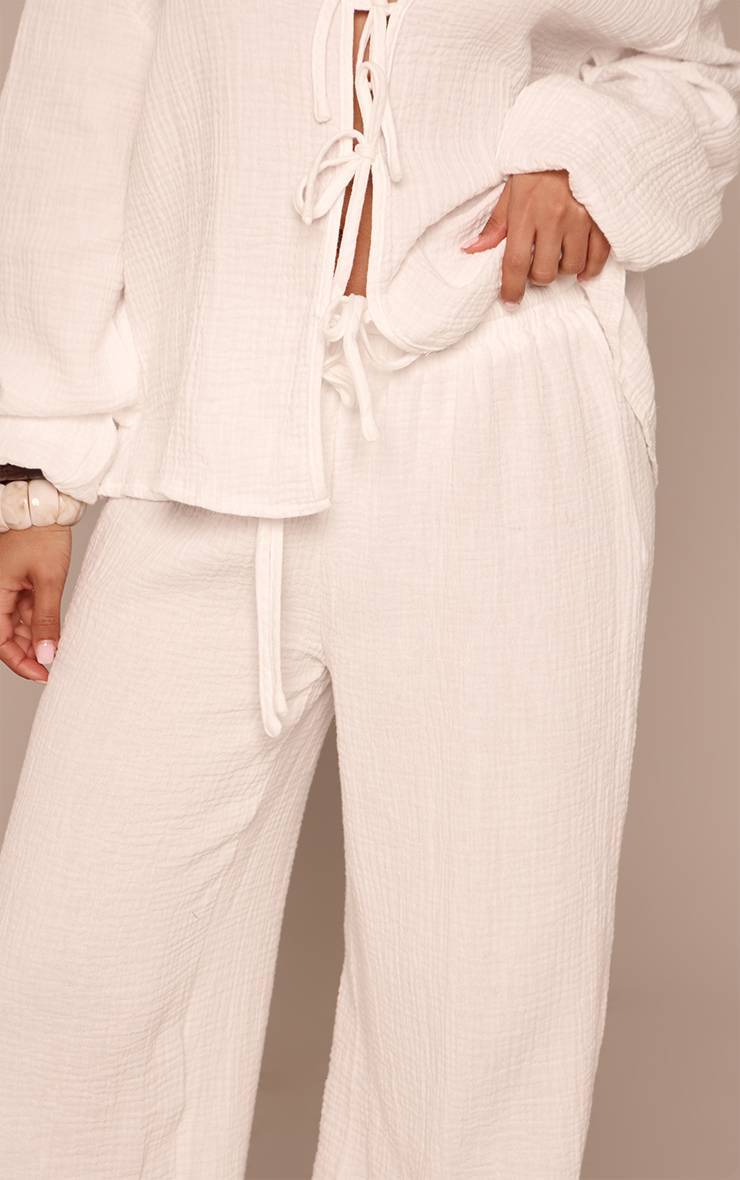 Blanc Ensemble Coordonné Pantalon Large Texturé En Étamine Petite