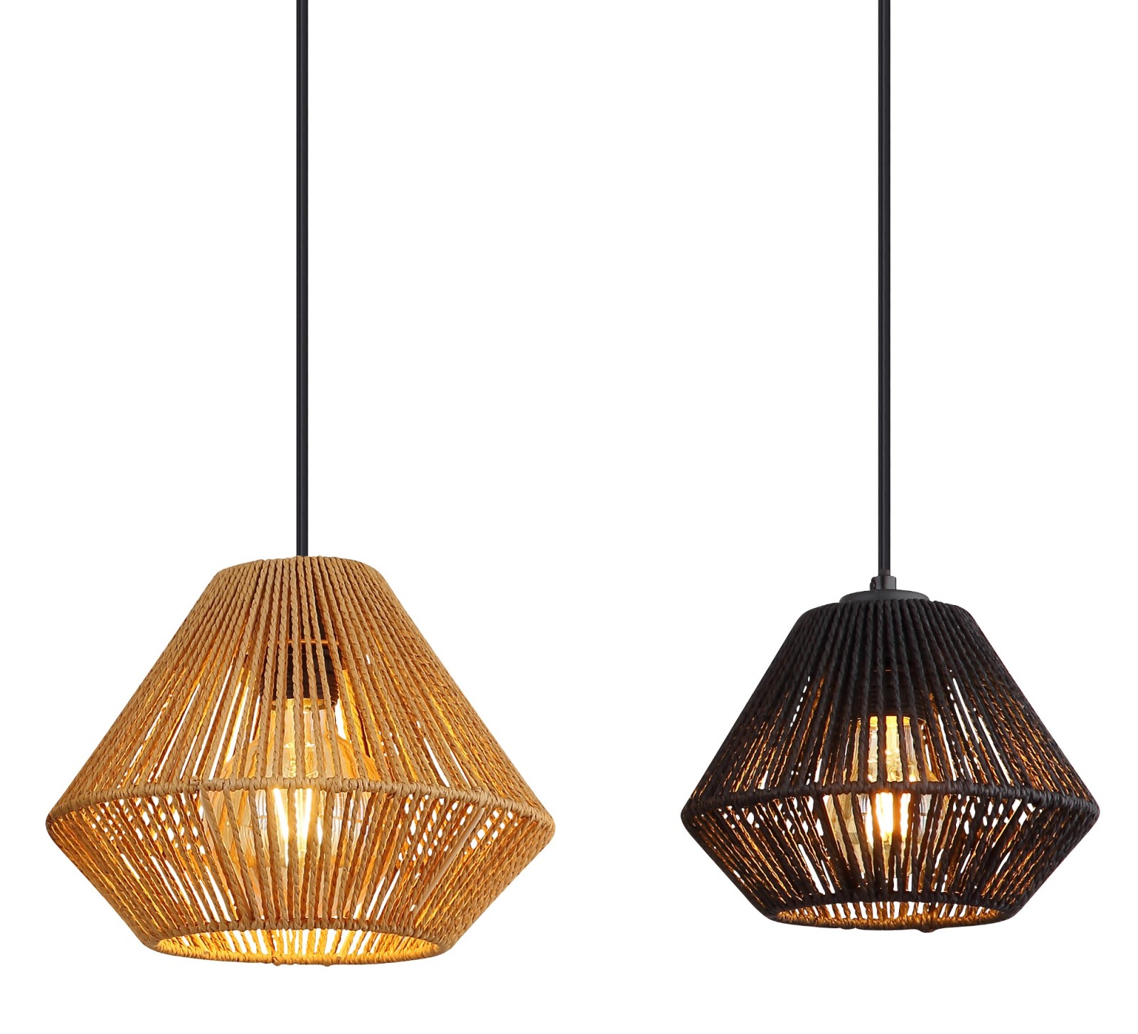 Hängeleuchte - schwarz-naturfarben - 103 cm - 4-flammig