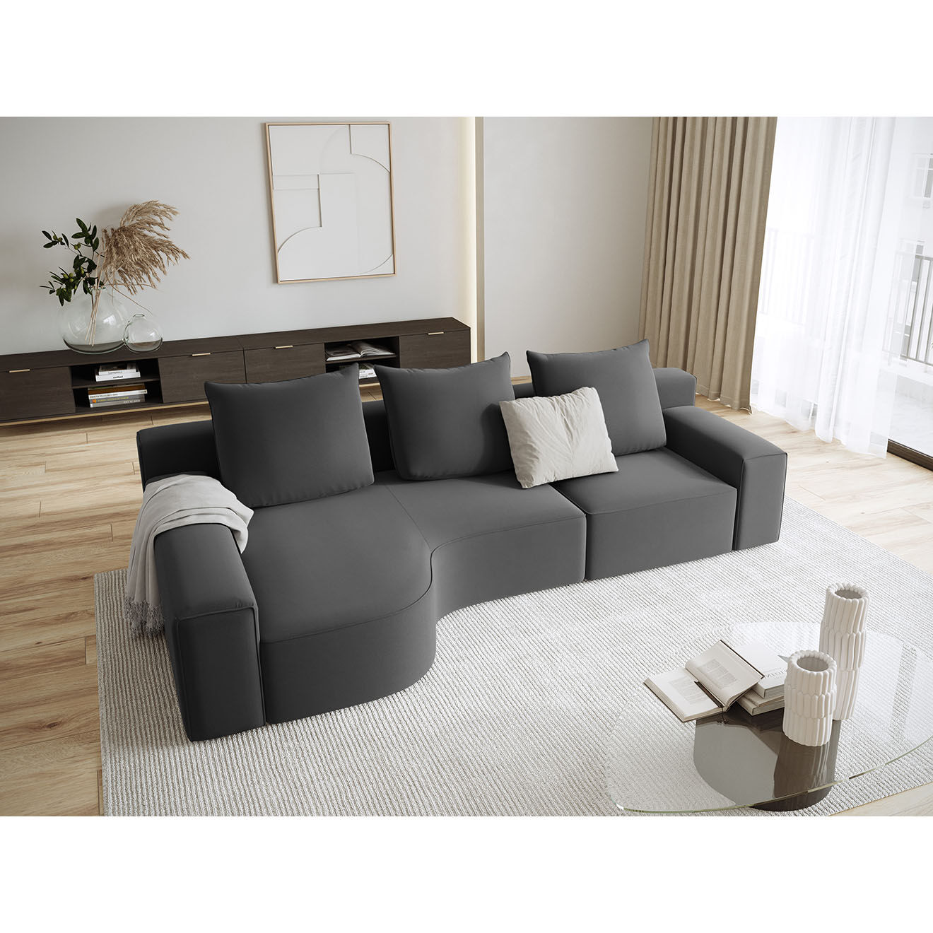 Mazzini Sofas Canapé d'angle Gauche Velours Ivy 4 Places gris foncé - 280x137x89 cm