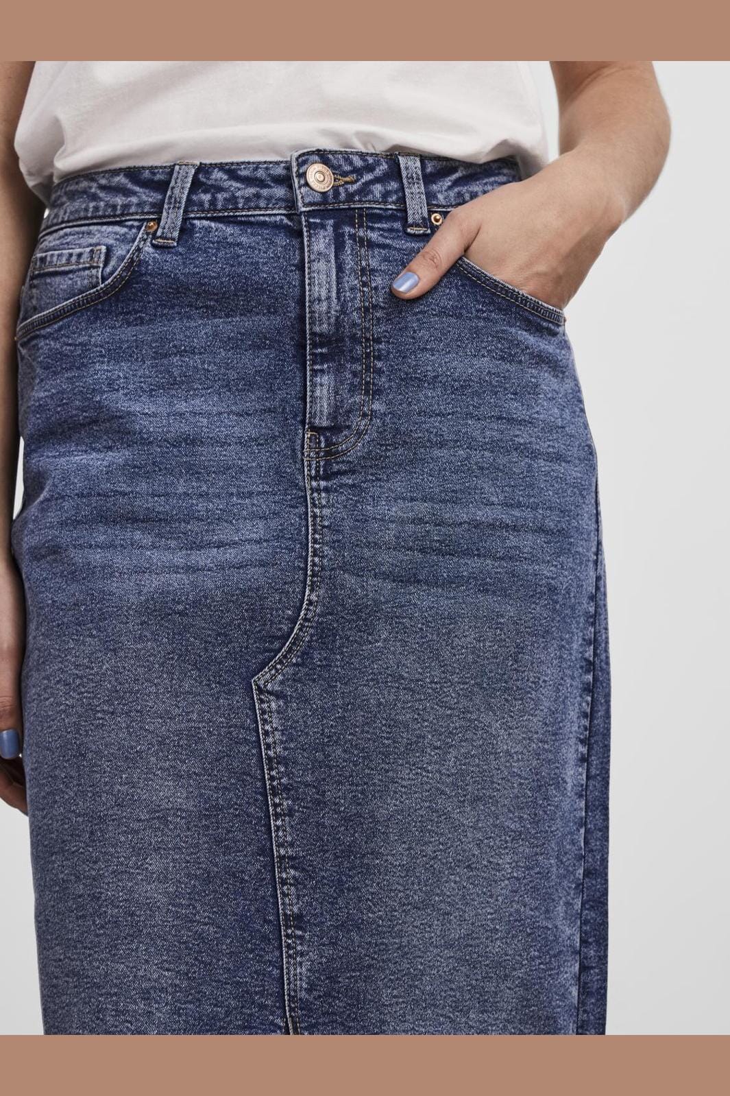 Pieces Pcjessie Denim Midi Skirt 4359605 medium blue denim