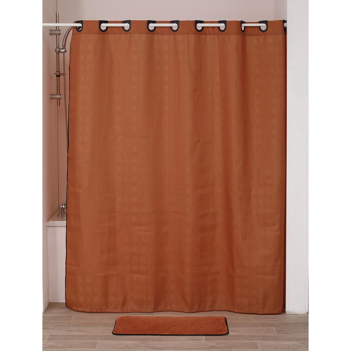 RIDEAU DE DOUCHE OEILLETS 180X200CM TERRE DE SIENNE NOIR