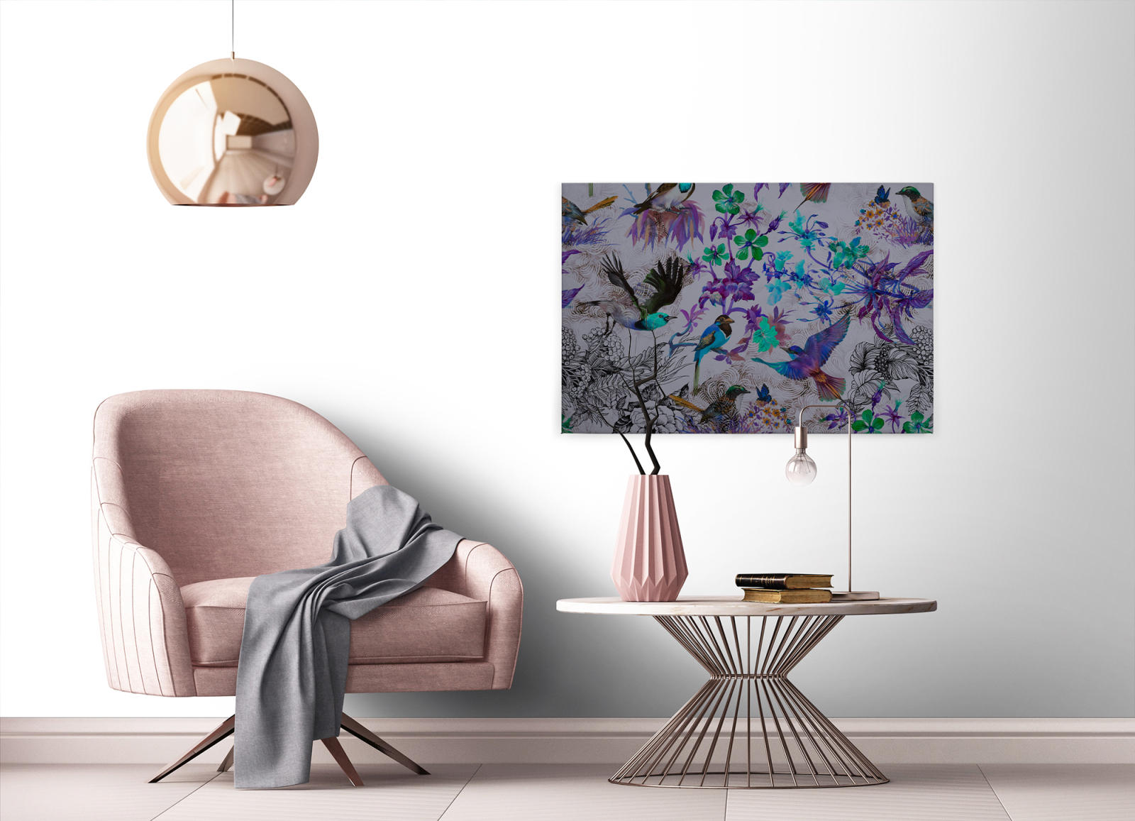 Leinwandbild VÖGEL - blau-lila - 90x60 cm