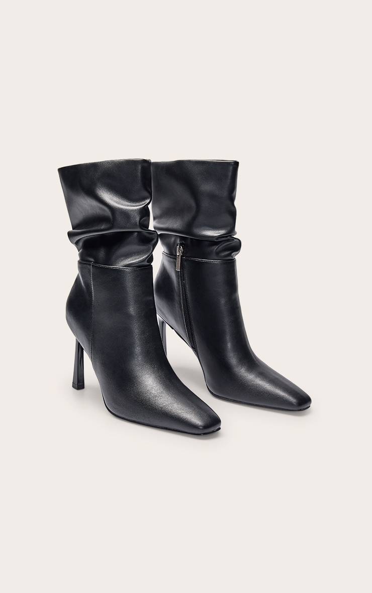 Noir Bottines À Bout Biseauté En Synthétique Froncée