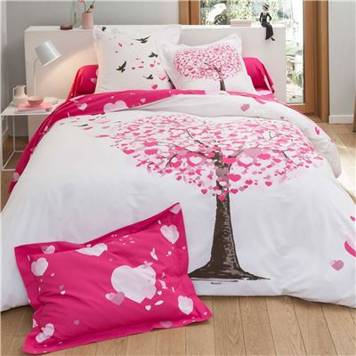Linge de lit imprimé arbres et cœurs - BECQUET CRÉATION