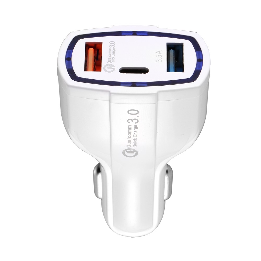 Mini Dual USB   USB C Fast Charging Auto KFZ Ladegerät mit QC 3.0 (35W) - Weiss