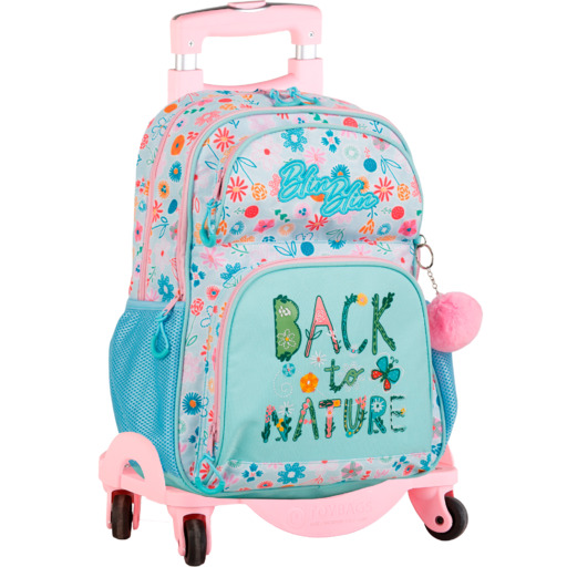 Mochila escolar Blin-blin com dois compartimentos + carrinho para brinquedos com 4 rodas giratórias