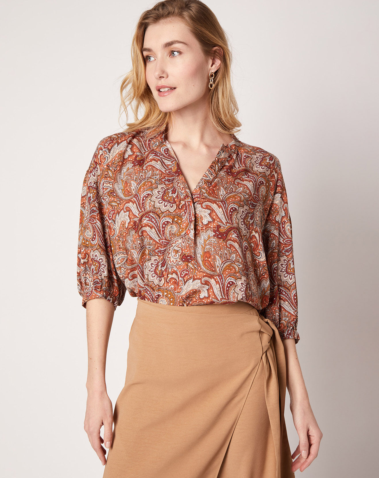 An'ge Blouse Kasta Vl imprimée marron/rouge