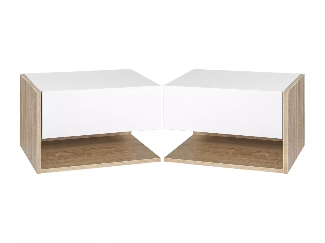 Lot de 2 tables de chevet murales - lot de 2 tables de nuit - tiroir coulissant, étagère - aspect chêne clair blanc