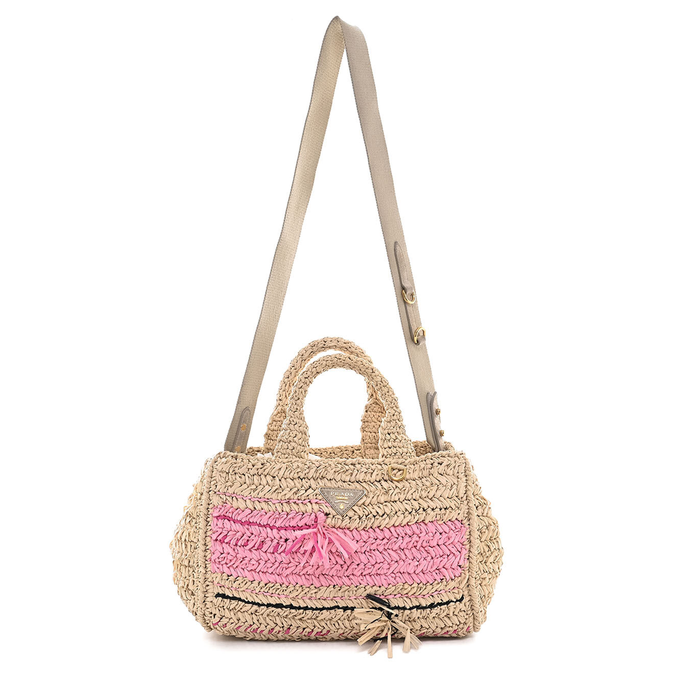 Prada Sac bandoulière Canapa en Raphia beige - Très bon état - L.29 cm