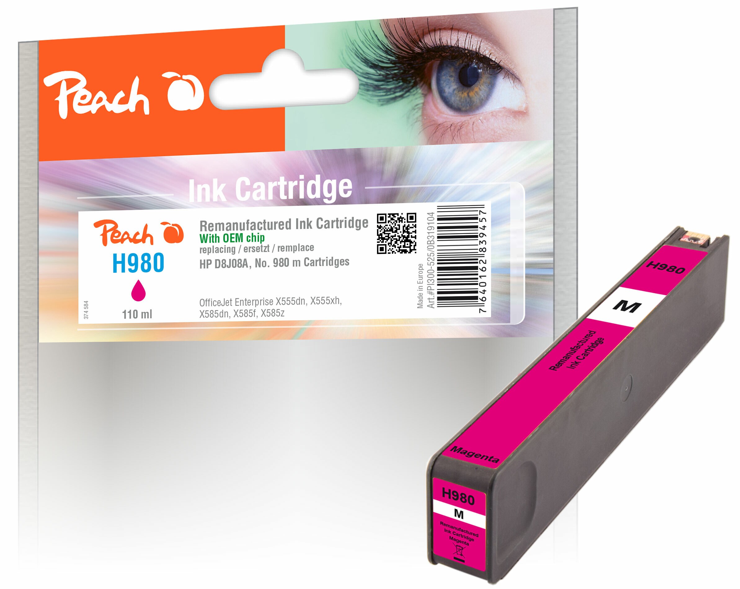 Peach HP 980 m Druckerpatrone ma ersetzt HP No. 980 m, D8J08A für z.B. HP OfficeJet Enterprise Color Flow X 585 z MFP (wiederaufbereitet)