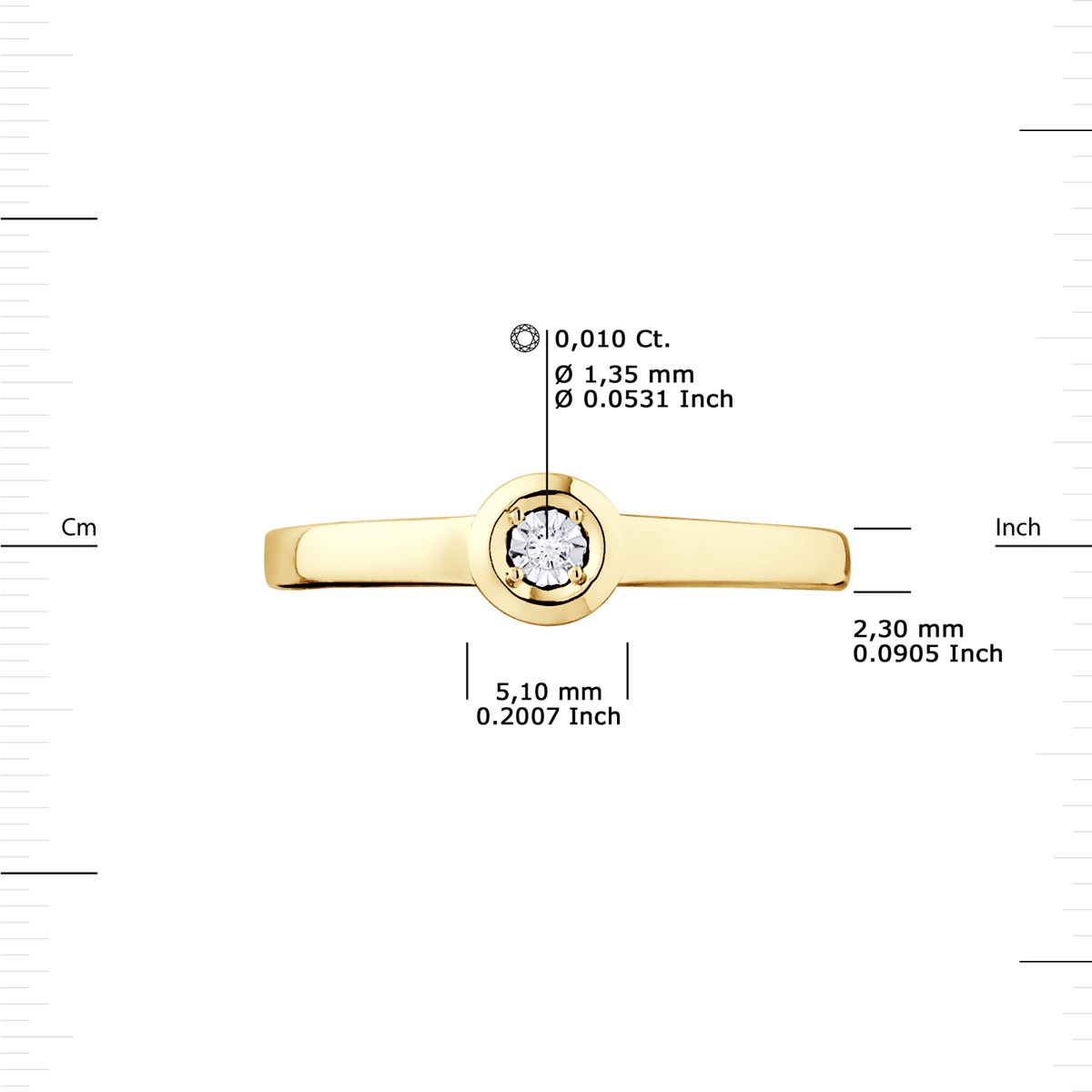 Bague Solitaire Diamant 0,010 Cts Illusion 0,50 Cts Or Jaune