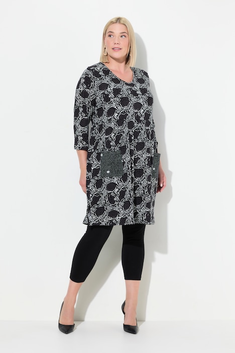 Longshirt, A-Linie, Blumendruck, 3/4-Ärmel