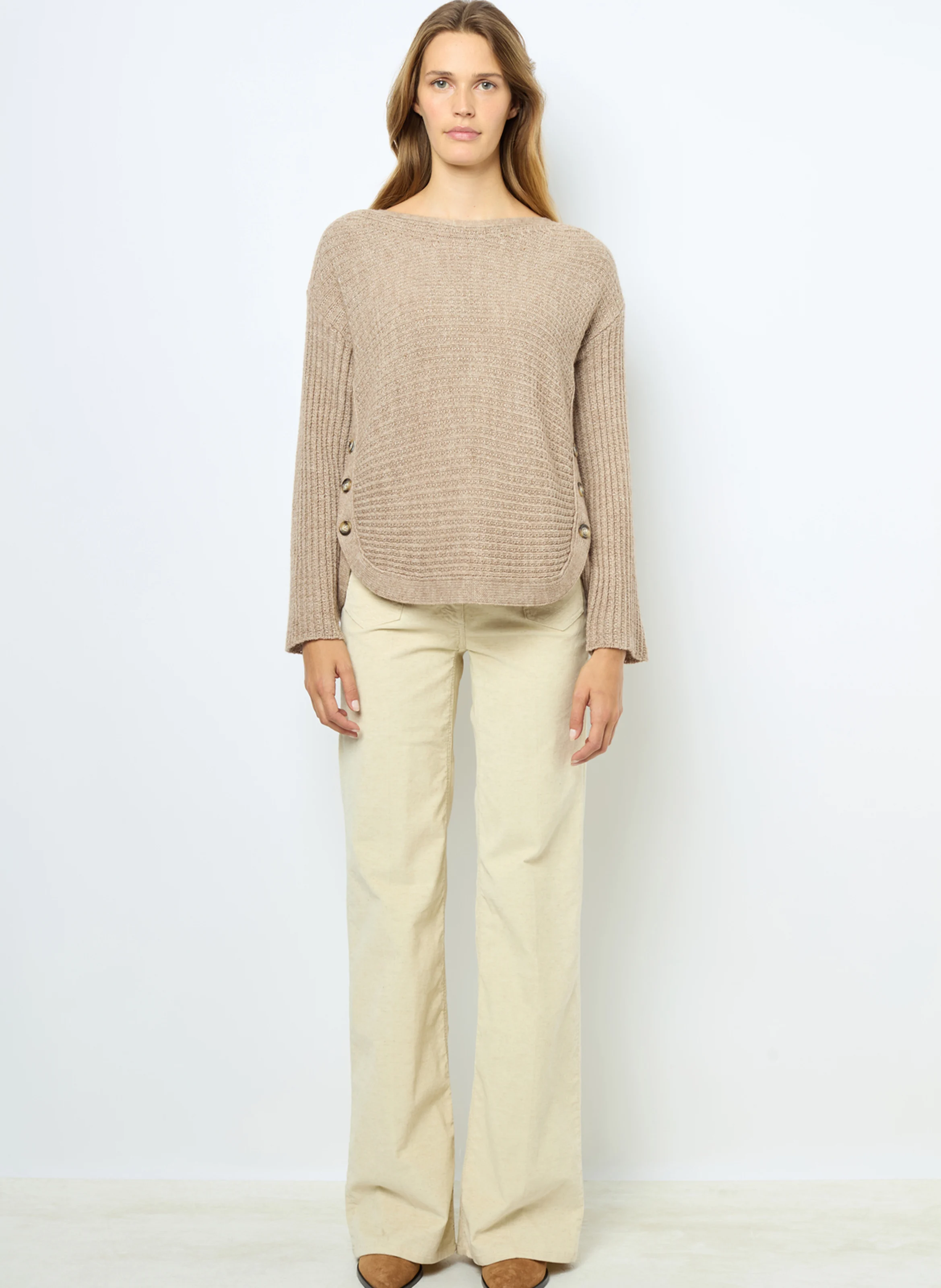 JOLINE - Pull col bateau droit en maille | Beige