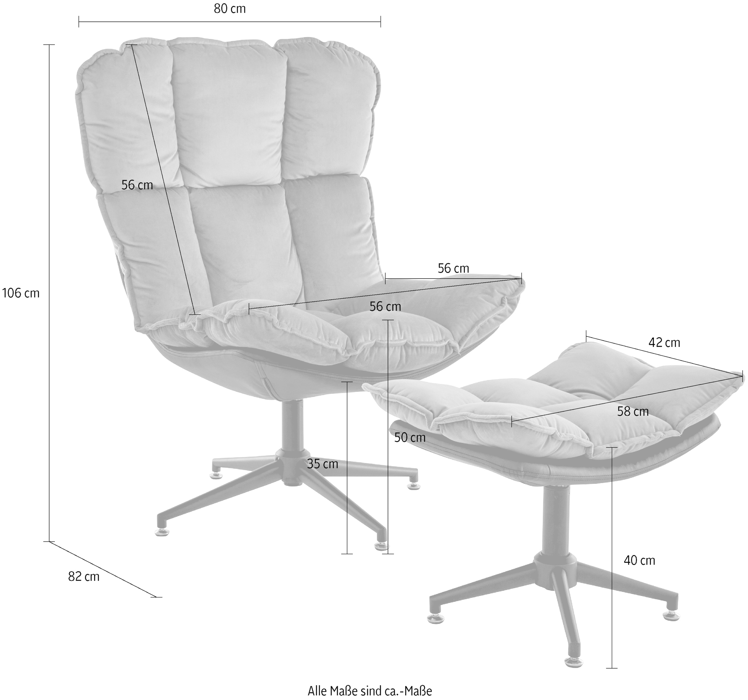 Home affaire Drehsessel »Seet, Polstersessel mit Hocker,« 2 Stk. tlg. 360° drehbar, Relaxsessel inkl. Hocker