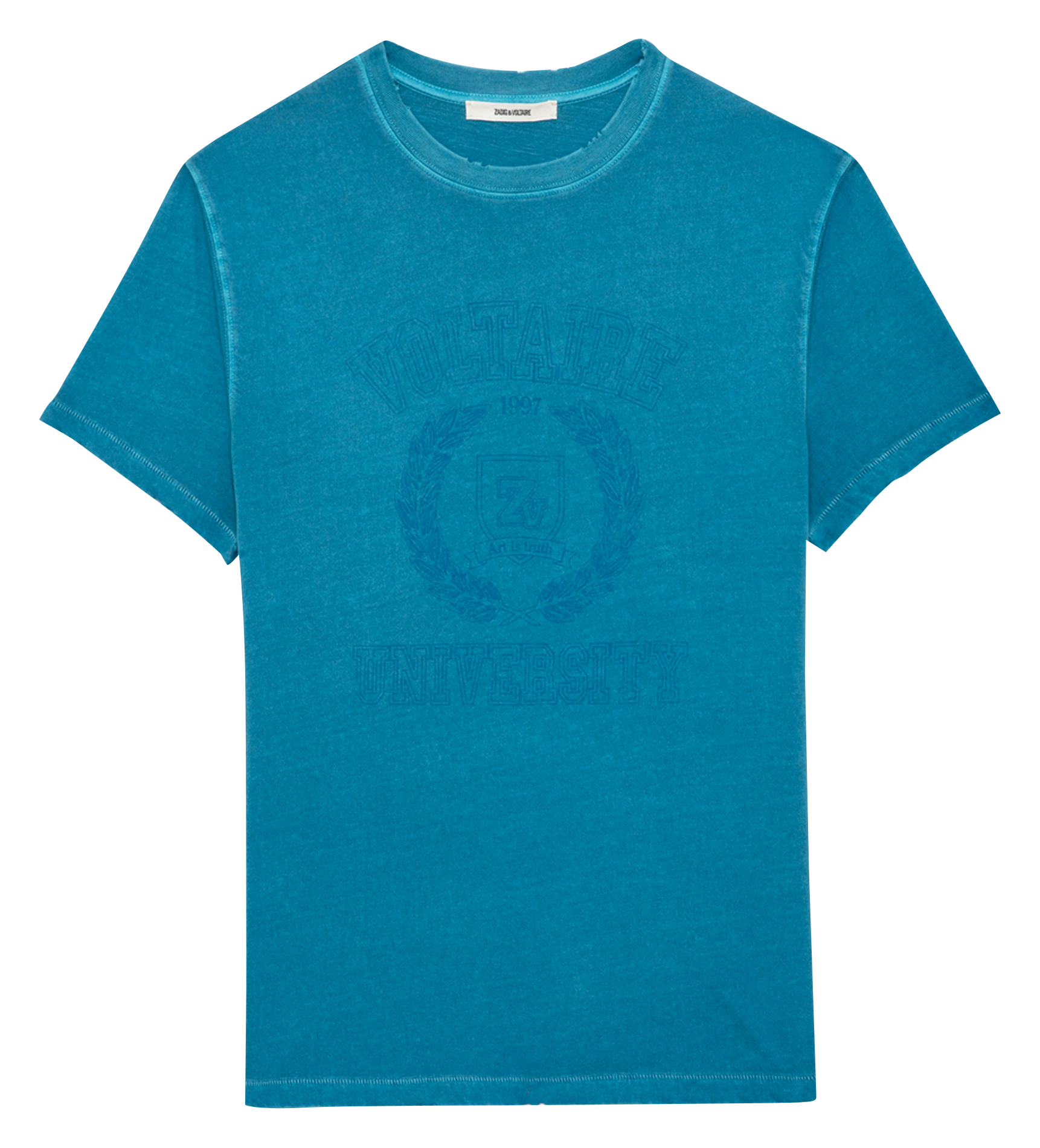 JIMMY - Tee-shirt droit col rond en coton bio sérigraphié | Bleu