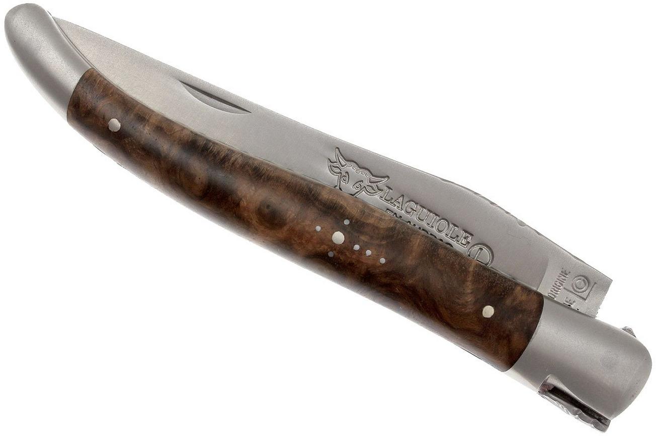 Laguiole en Aubrac 12cm Double Plates, walnut burl handgevijld, L0712LYI-FSB1