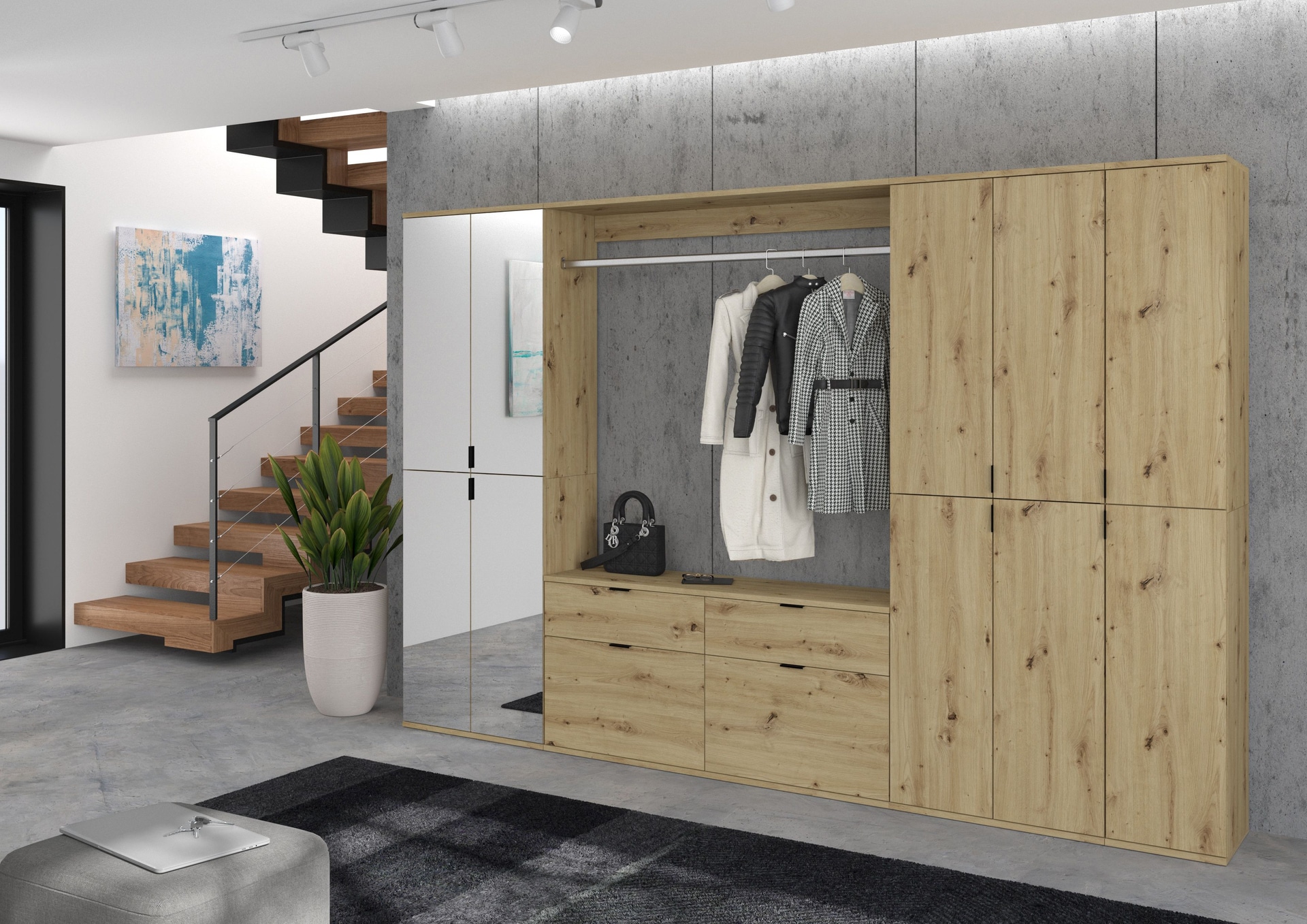 Kommode mit Garderobenstange PROJEKT X Braun 121x62 cm
