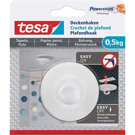tesa powertstrips Deckenhaken Tapete & Putz für bis zu 0,5 kg