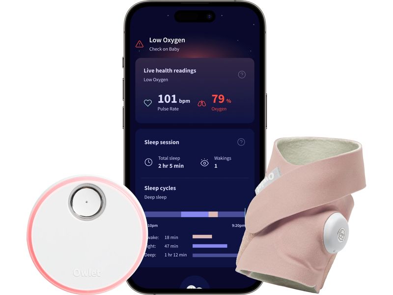 Owlet Babyphone Dream Sock Edelrosa Medizinisch geprüftes Babyphone mit Echtzeitmessungen und Gesundheitsmeldungen