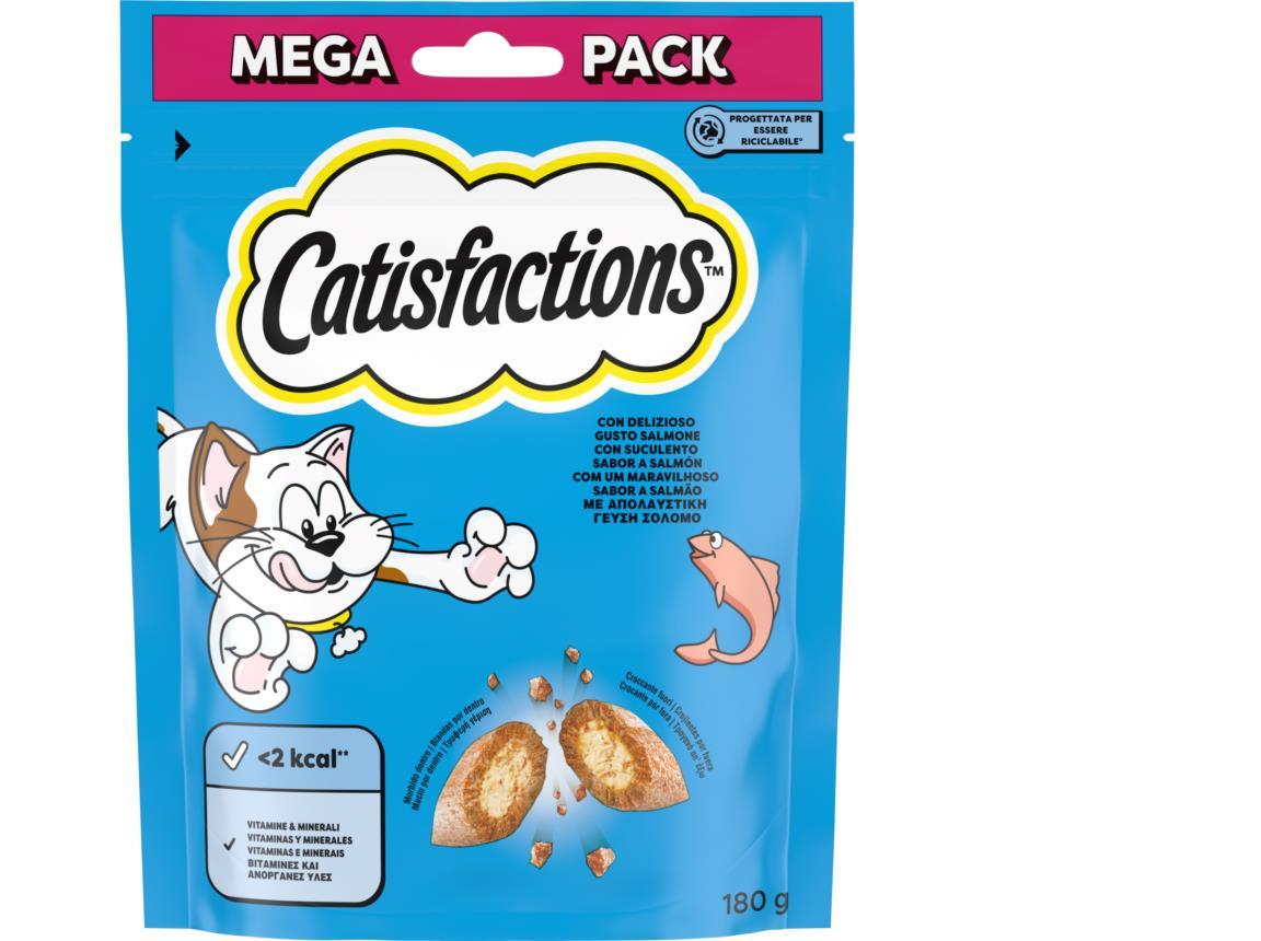 SNACKS PARA GATO CATISFACTIONS MAXI PACK COM SALMÃO 180G