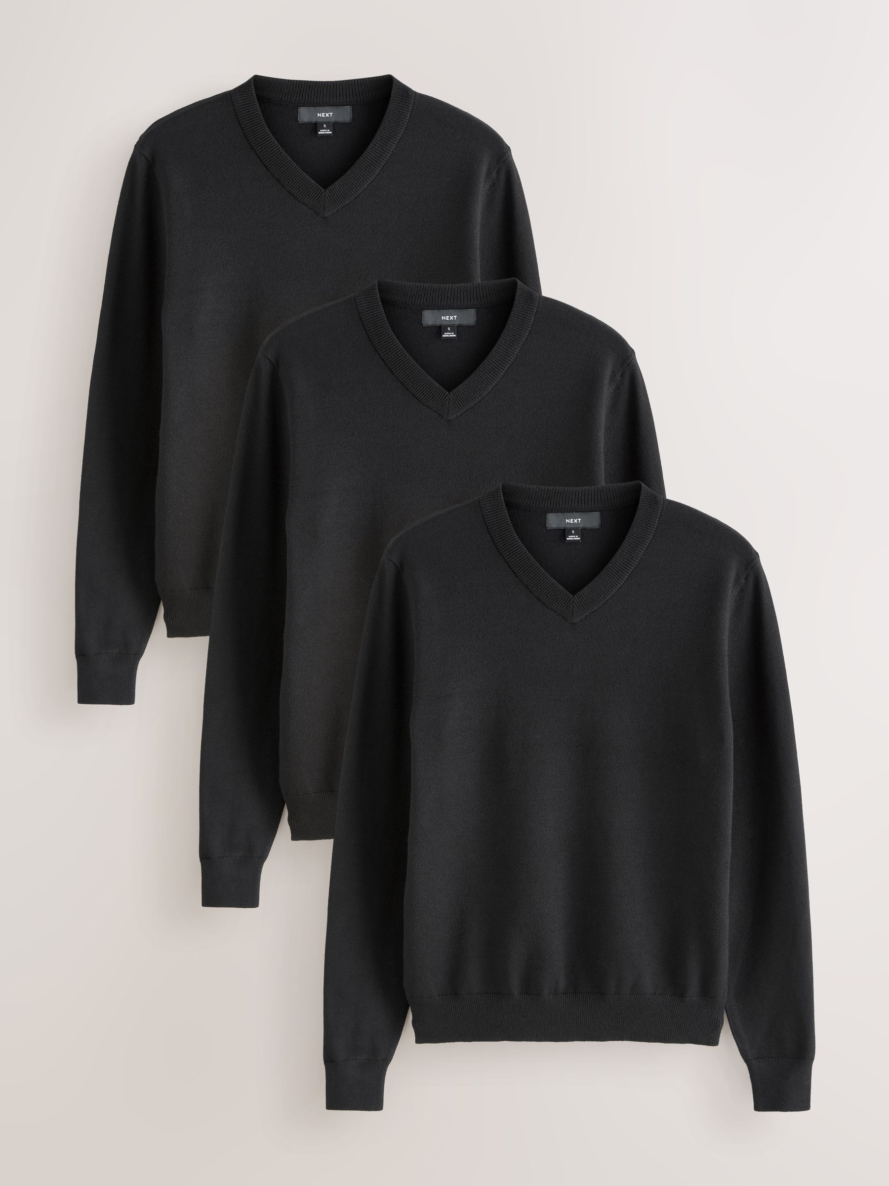 Zwart - Regular Fit Soft Touch V-Neck Jumpers 3 Pack
