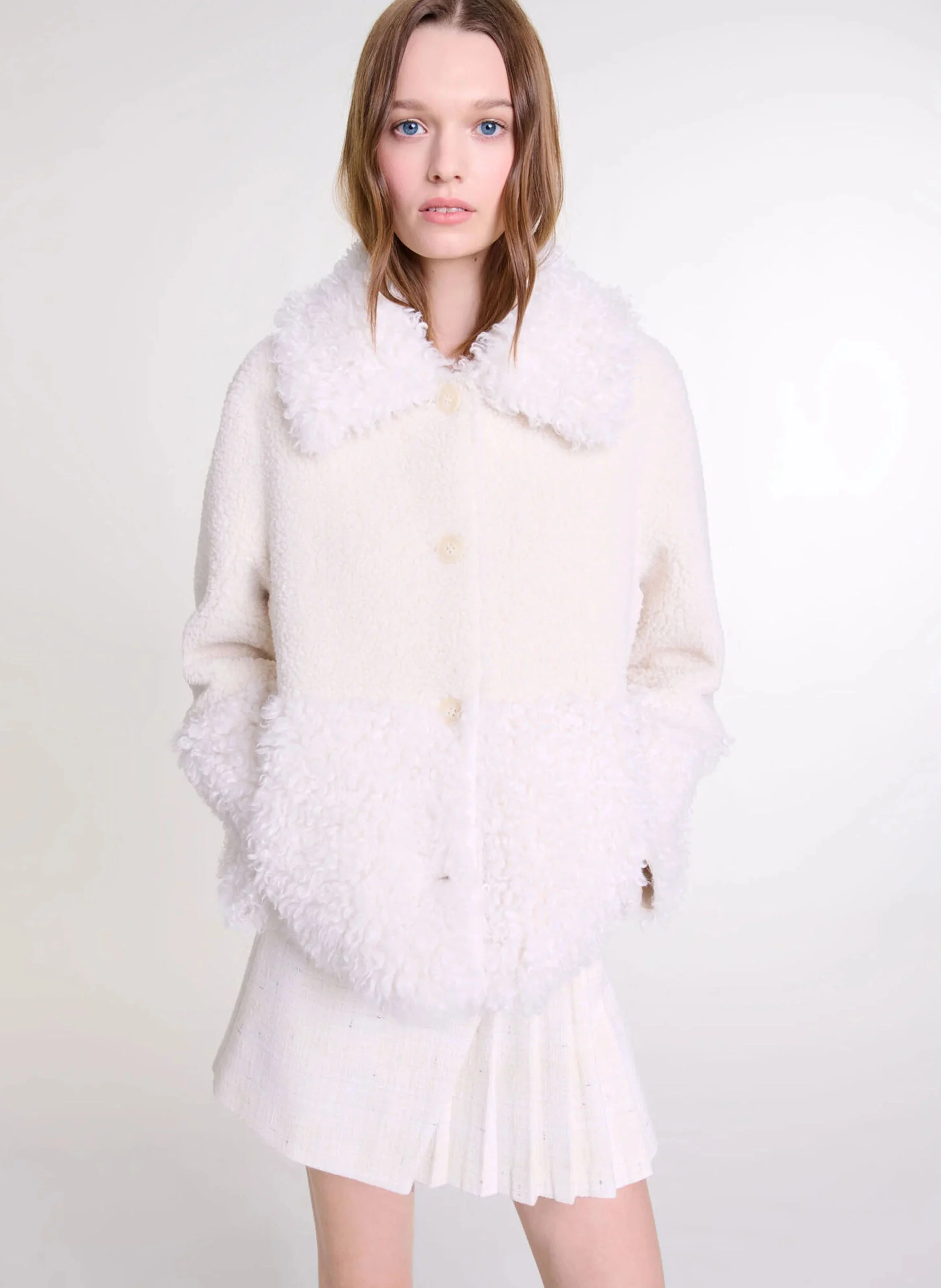 Veste molletonnée à col classique | Beige