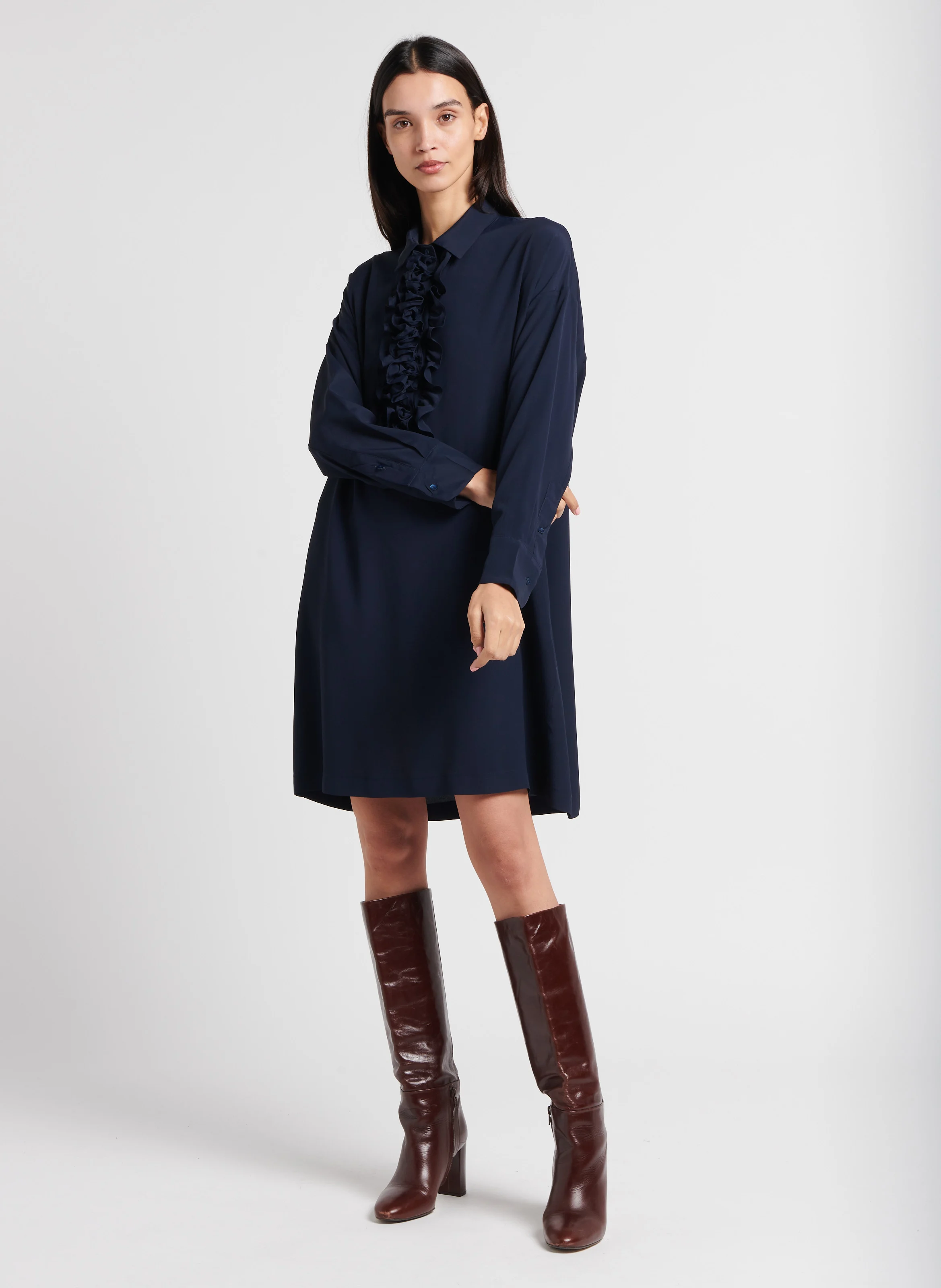 KITA - Robe courte à volants| Bleu
