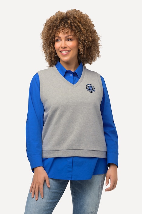 Sweat-Pullunder, College-Patch, V-Ausschnitt, ärmellos