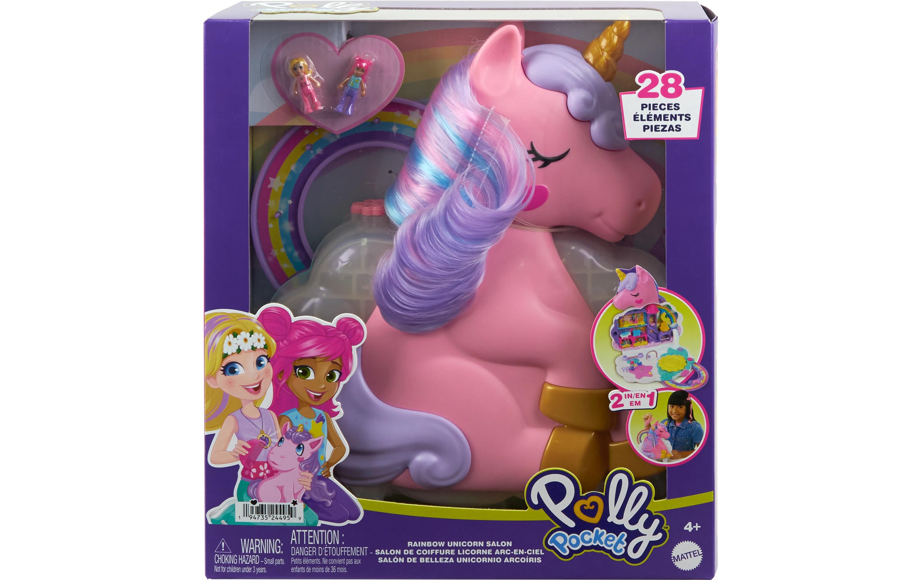 Spielset Polly Pocket Einhorn Haarspiel SchatulleAufklappbares 2-in-1 Spielset in Einhorn-Form