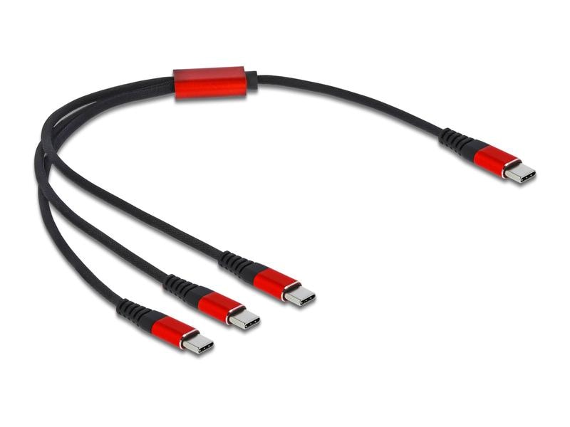 Delock USB-Ladekabel USB C - 3x USB C 0.3 m Dieses 3 in 1 Ladekabel von Delock dient zum Aufladen diverser Geräte, wie z. B. Tablets oder Smartphones mit USB Type-C Anschluss über eine USB Stromquelle