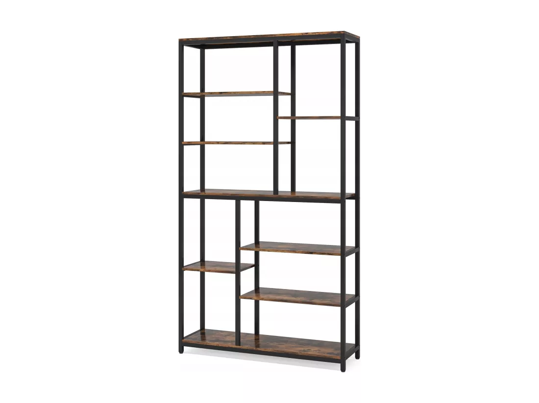 Tribesigns Bibliothèque, Étagère de Rangement à 9 Niveaux, Meuble de Rangement, Bibliothèque Industrielle Metal Bois, pour Salon, Chambre, Bureau (Marron Rustique)