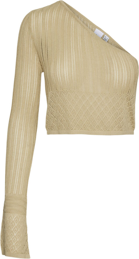 Something New SNRAYEE OFF SHOULDER KNIT CROP TOP Marzipan