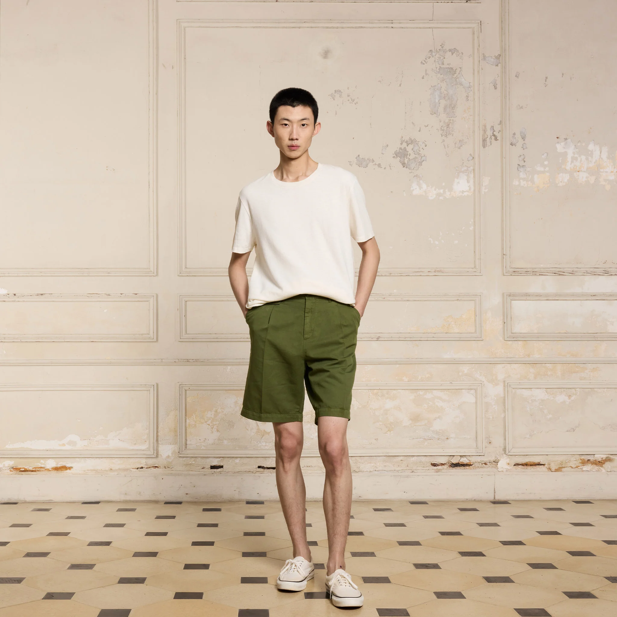 Ecru cotton and linen T-shirt